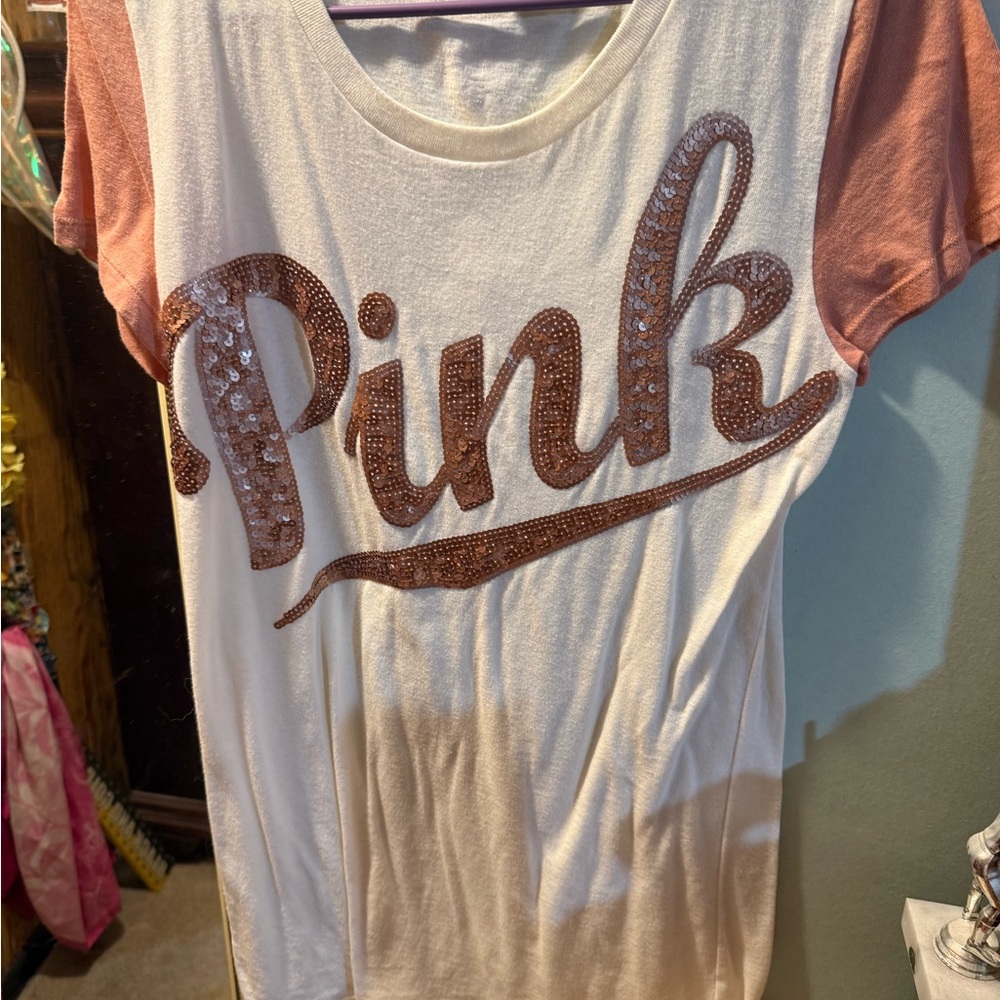 Victoria's Secret Pink Sequin Tee - White and Pink